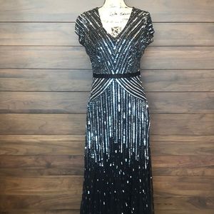 Black & Silver Sequin Dress Floor Length Gown